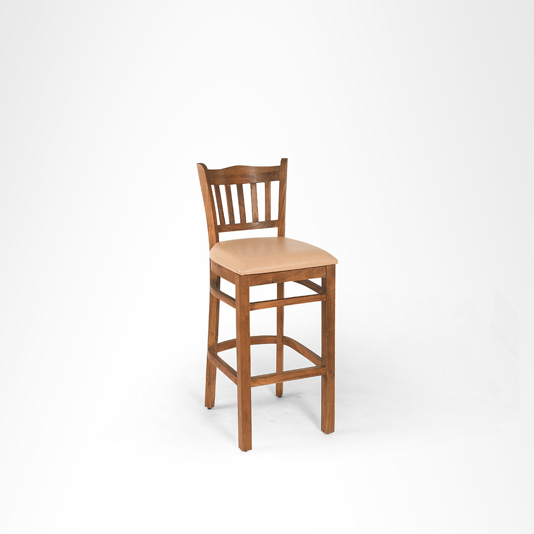 Sierra Bar Chair - L: 18’’ B: 16’’ H: 42’’ SH: 29’’ / Walnut and Tan / Acacia Wood and Upholstery - Indoor Furniture
