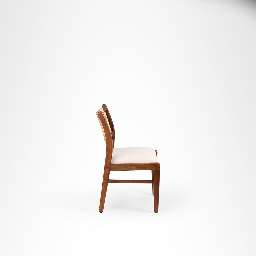 Sierra Dining Chair No. 5 Set Of 2 - W: 20’’ D: 22’’ H: 33’’ SH: 18’’ / Walnut and Biege / Acacia Wood, Cane Weaving