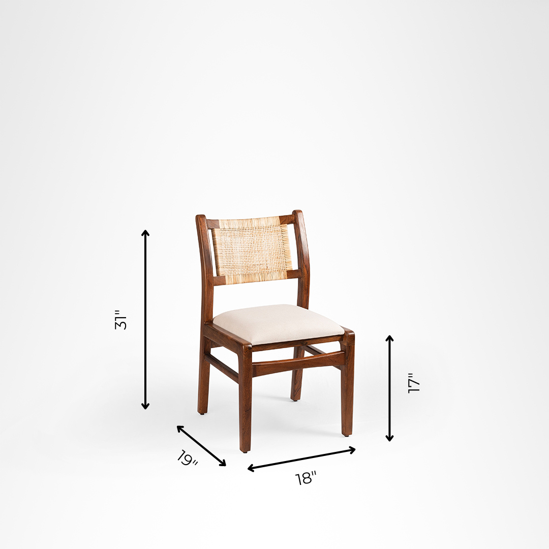 Sierra Dining Chair No. 5 Set Of 2 - W: 20’’ D: 22’’ H: 33’’ SH: 18’’ / Walnut and Biege / Acacia Wood, Cane Weaving