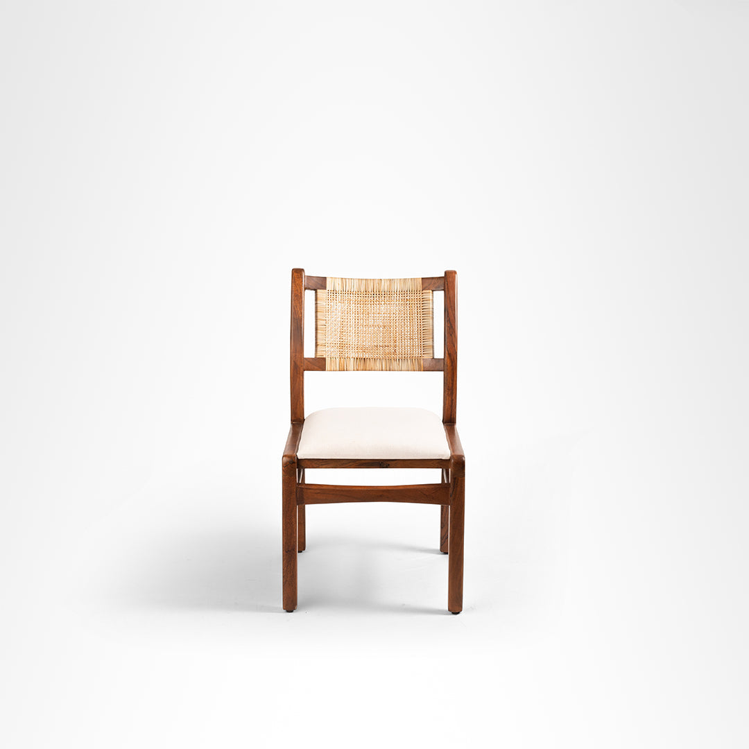 Sierra Dining Chair No. 5 Set Of 2 - W: 20’’ D: 22’’ H: 33’’ SH: 18’’ / Walnut and Biege / Acacia Wood, Cane Weaving