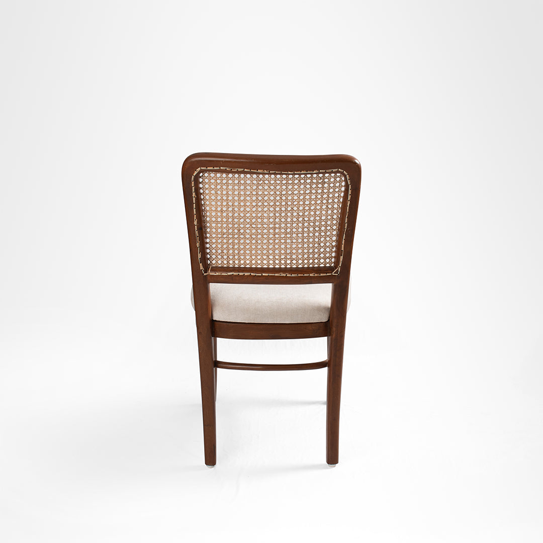 Sierra Dining Chair No. 7 Set Of 2 - W: 19’’ D: 19’’ H: 36’’ SH: 19’’ / Walnut and Biege / Acacia Wood, Cane Weaving