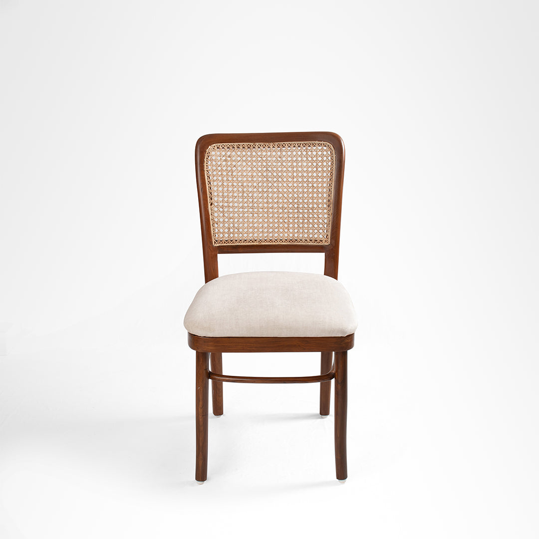 Sierra Dining Chair No. 7 Set Of 2 - W: 19’’ D: 19’’ H: 36’’ SH: 19’’ / Walnut and Biege / Acacia Wood, Cane Weaving