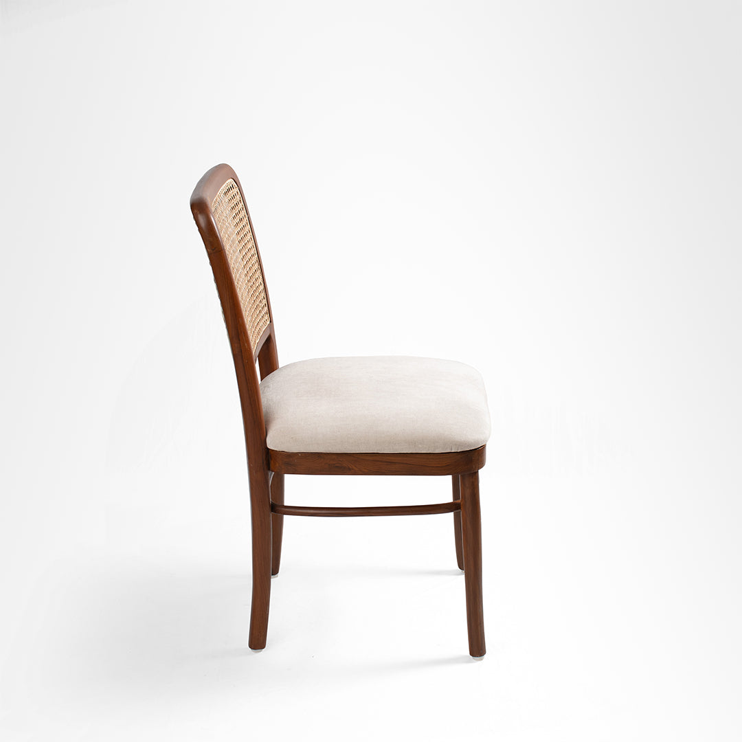 Sierra Dining Chair No. 7 Set Of 2 - W: 19’’ D: 19’’ H: 36’’ SH: 19’’ / Walnut and Biege / Acacia Wood, Cane Weaving