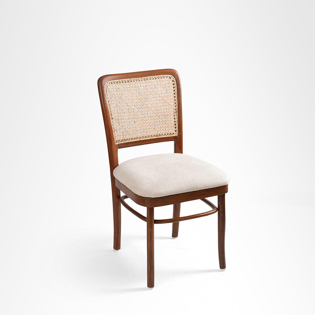 Sierra Dining Chair No. 7 Set Of 2 - W: 19’’ D: 19’’ H: 36’’ SH: 19’’ / Walnut and Biege / Acacia Wood, Cane Weaving