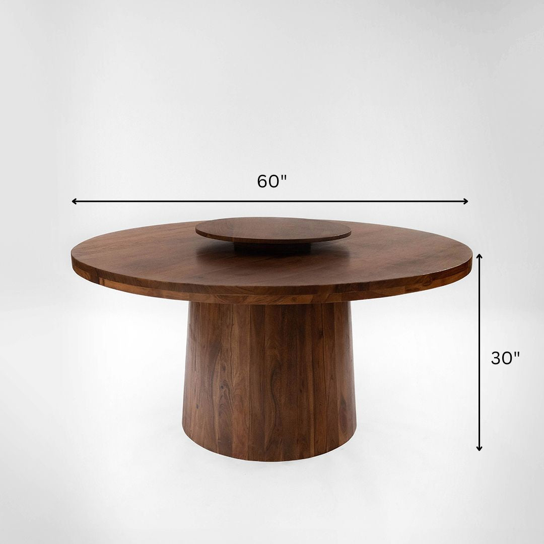 Sierra Dining Table No. 27 Set - Walnut / Acacia Wood / Table (Dia: 60’’H: 30’’) & Chairs (L: 20’’ B: 22’’ H: 31’’ SH: