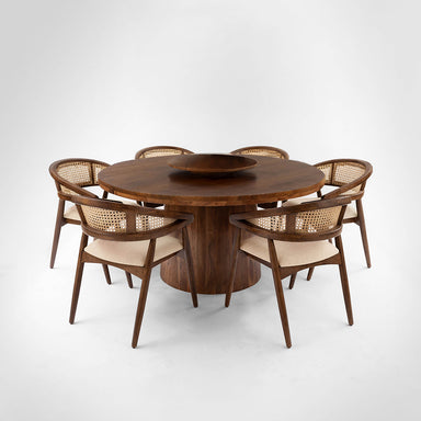 Sierra Dining Table No. 27 Set - Walnut / Acacia Wood / Table (Dia: 60’’H: 30’’) & Chairs (L: 20’’ B: 22’’ H: 31’’ SH: