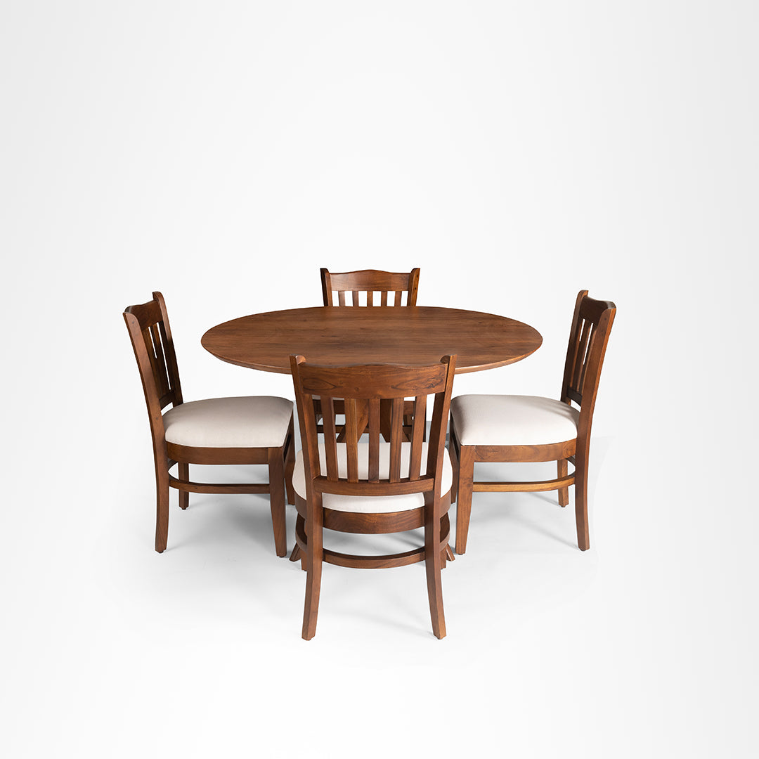 Sierra Dining Table No. 3 Set - Table (L: 48’’ B: 42’’ H: 30’’) & Chairs (L: 19’’ B: 20’’ H: 35’’ SH: 17’’) / Walnut