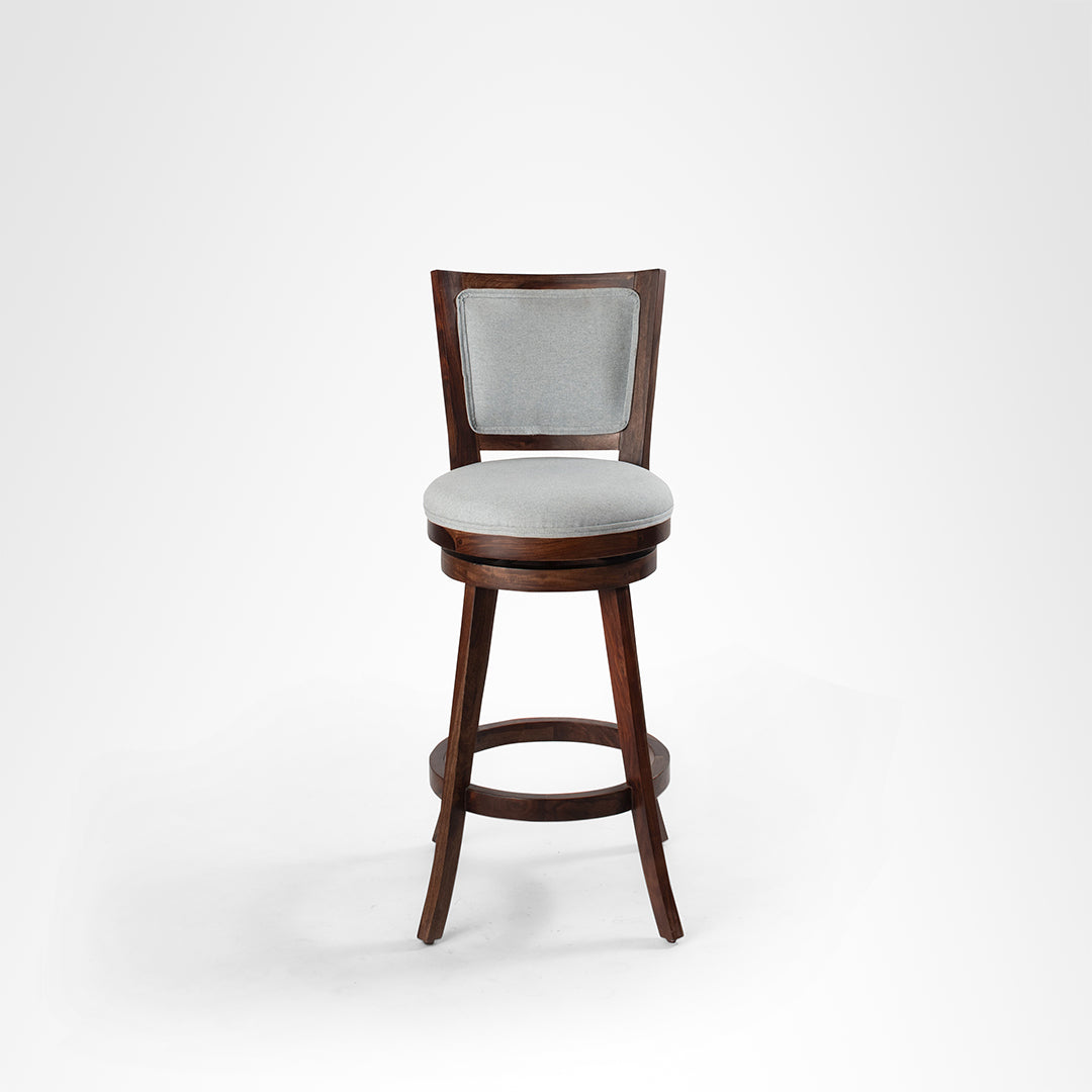 Sierra Swivel Bar Chair - L: 18’’ B: 24’’ H: 43’’ SH: 29’’ / Walnut & Beige / Sheesham Wood and Upholstery - Indoor