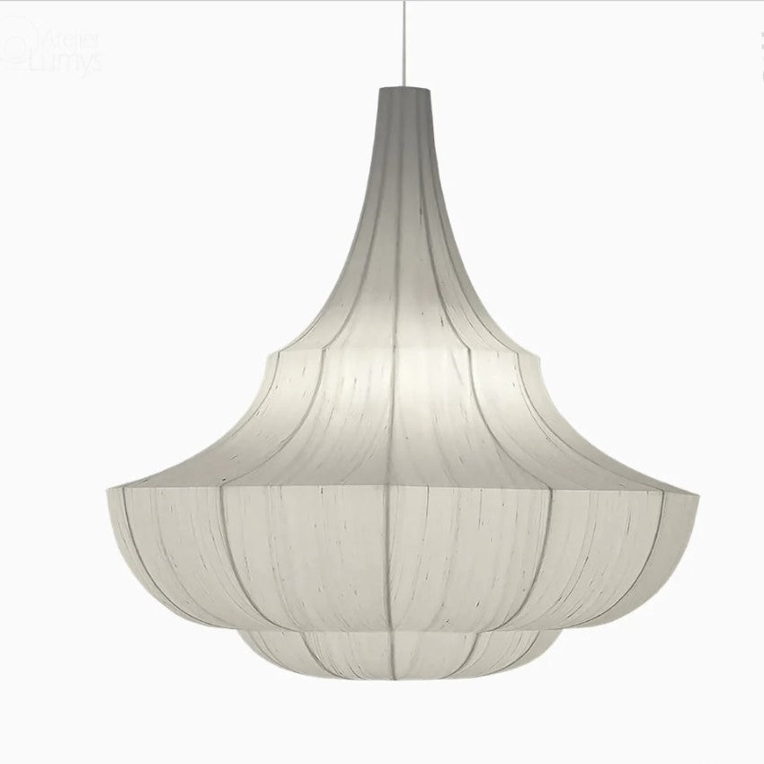 Silk Chandelier Hanging Lamp - D:28’’ H: 28’’ / White / Mild Steel and Silk - Lighting