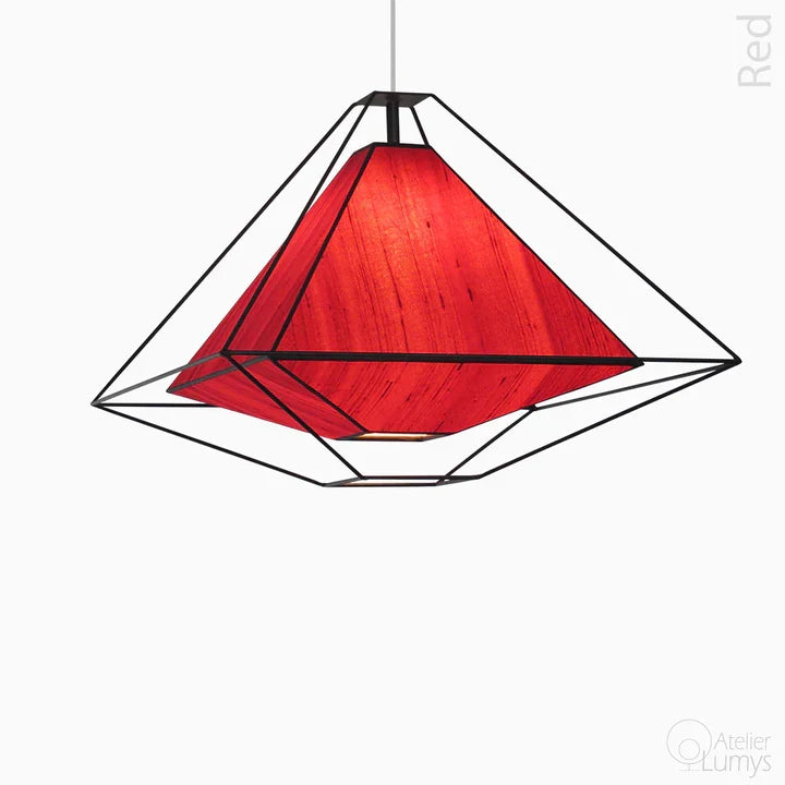 Silk Rosetta Hanging Lamp - L:20’’ W: 20’’ H: 16’’ / Red / Mild Steel and Silk - Lighting