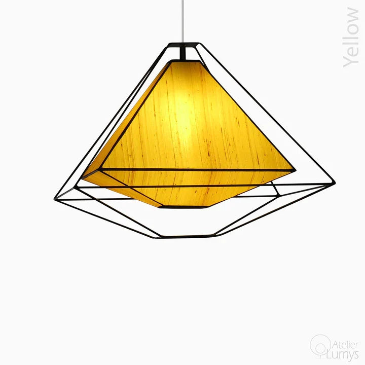 Silk Rosetta Hanging Lamp - L:20’’ W: 20’’ H: 16’’ / Yellow / Mild Steel and Silk - Lighting