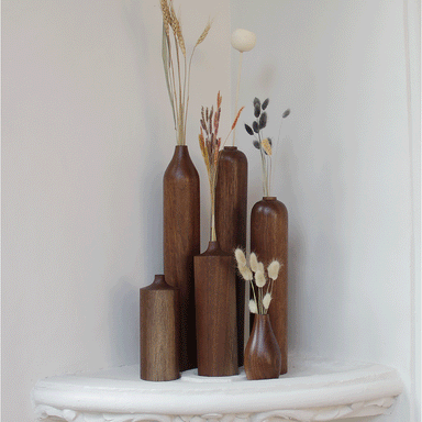 Sinuous V08 Set of 6 - dark brown / walnut / Biggest: Height: 18 in & Diameter: 2.75 in& Smallest: Height: 5 in &