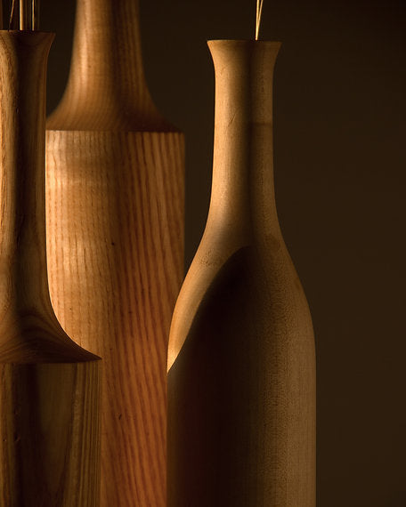 Sinuous V12 Set of 3 - light pale brown / White Ash wood / Biggest: Height: 16 in & Dia: 3 in& Smallest: Height: 14