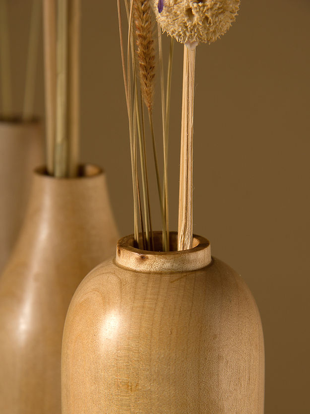 Sinuous V15 Set of 3 - white to light beige / Sycamore wood / Biggest: Height: 14 in& Diameter: 2.5 in - Decor
