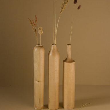 Sinuous V15 Set of 3 - white to light beige / Sycamore wood / Biggest: Height: 14 in& Diameter: 2.5 in - Decor
