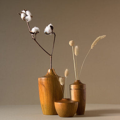 Sinuous V17 Set of 3 - Brown / Teak wood / Biggest: Height: 8 in & Dia: 5 in& Smallest: Height: 3 in & Dia: 4 in - Decor