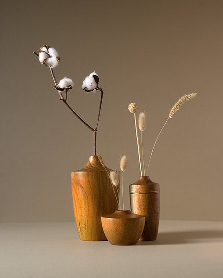 Sinuous V17 Set of 3 - Brown / Teak wood / Biggest: Height: 8 in & Dia: 5 in& Smallest: Height: 3 in & Dia: 4 in - Decor
