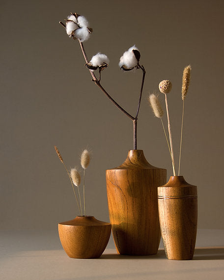 Sinuous V17 Set of 3 - Brown / Teak wood / Biggest: Height: 8 in & Dia: 5 in& Smallest: Height: 3 in & Dia: 4 in - Decor