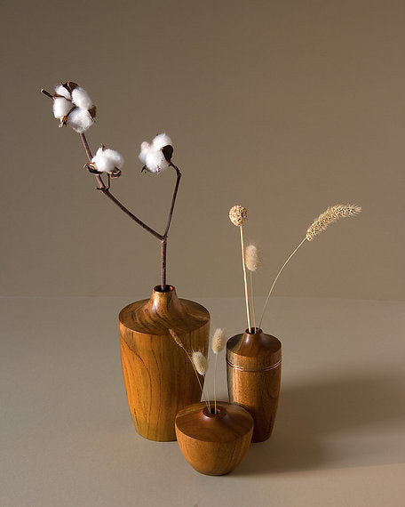 Sinuous V17 Set of 3 - Brown / Teak wood / Biggest: Height: 8 in & Dia: 5 in& Smallest: Height: 3 in & Dia: 4 in - Decor