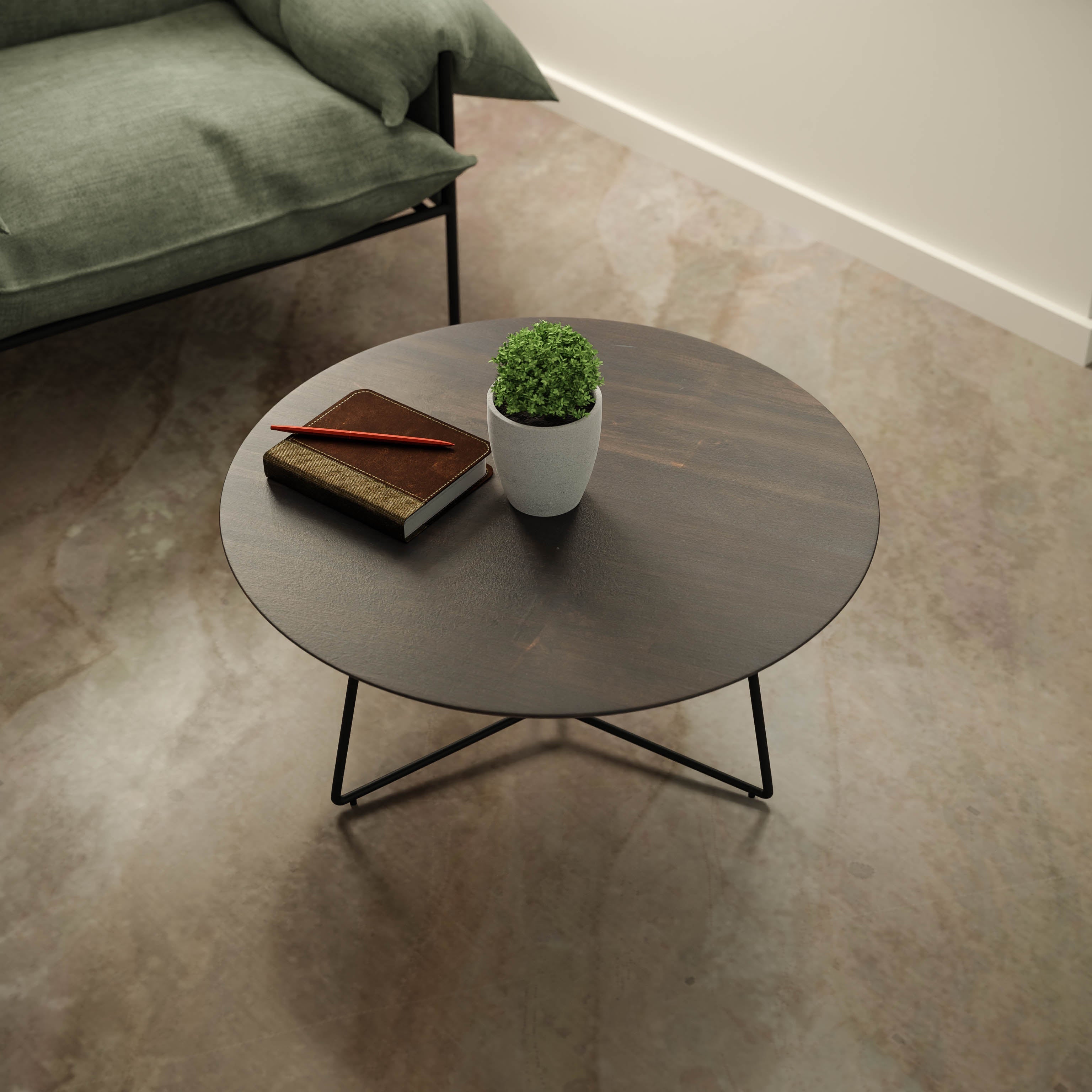 Skov Coffee Table - L:30’’ x B:30’’ x H:14’’ In Inches / Peca Sheesham Top; Black Powder Coat Mild Steel Base - Indoor