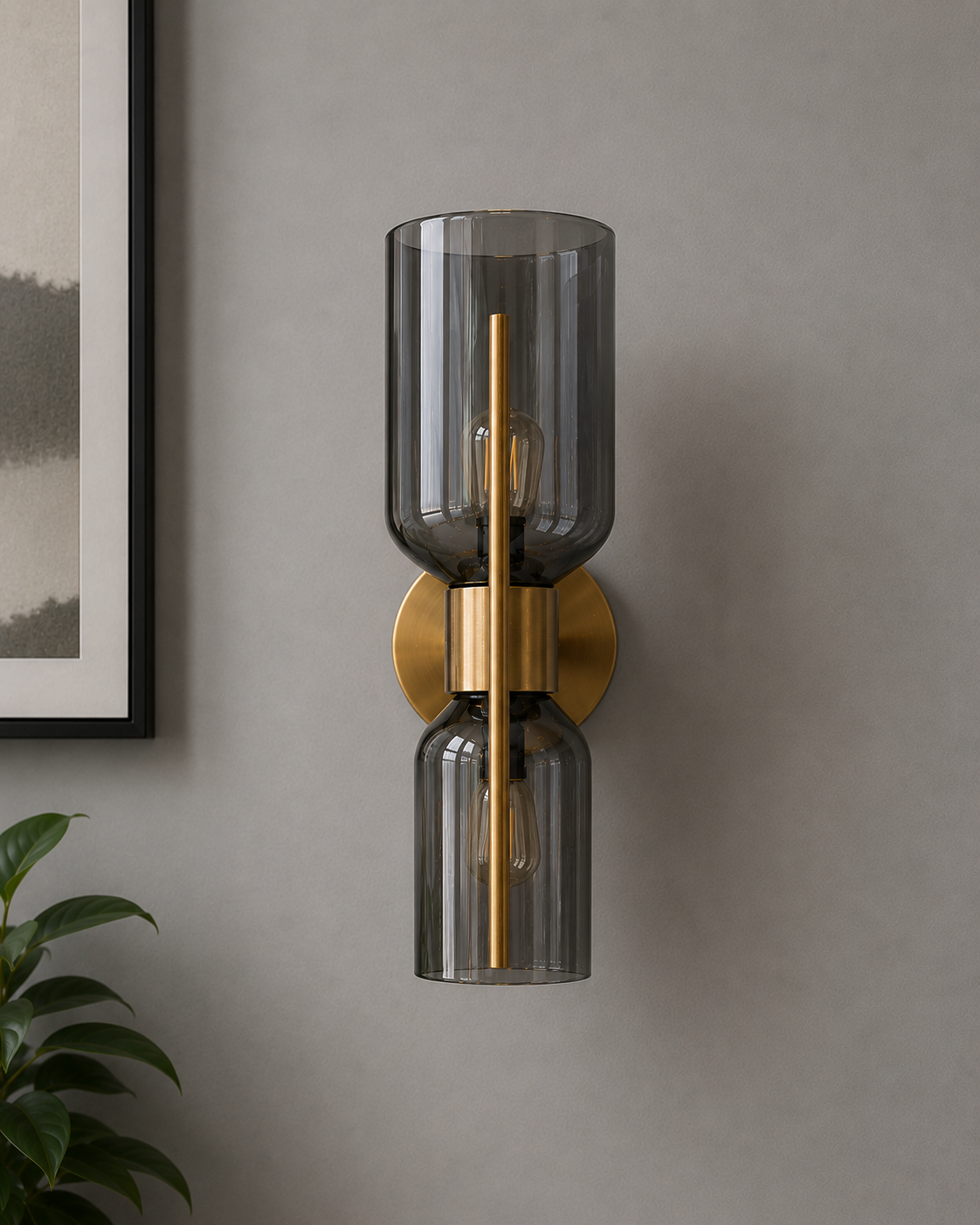 Smoked Glass Hourglass Sconce - Gold / 7 x 5 x 13 Inches / MS, Glass - Lighting