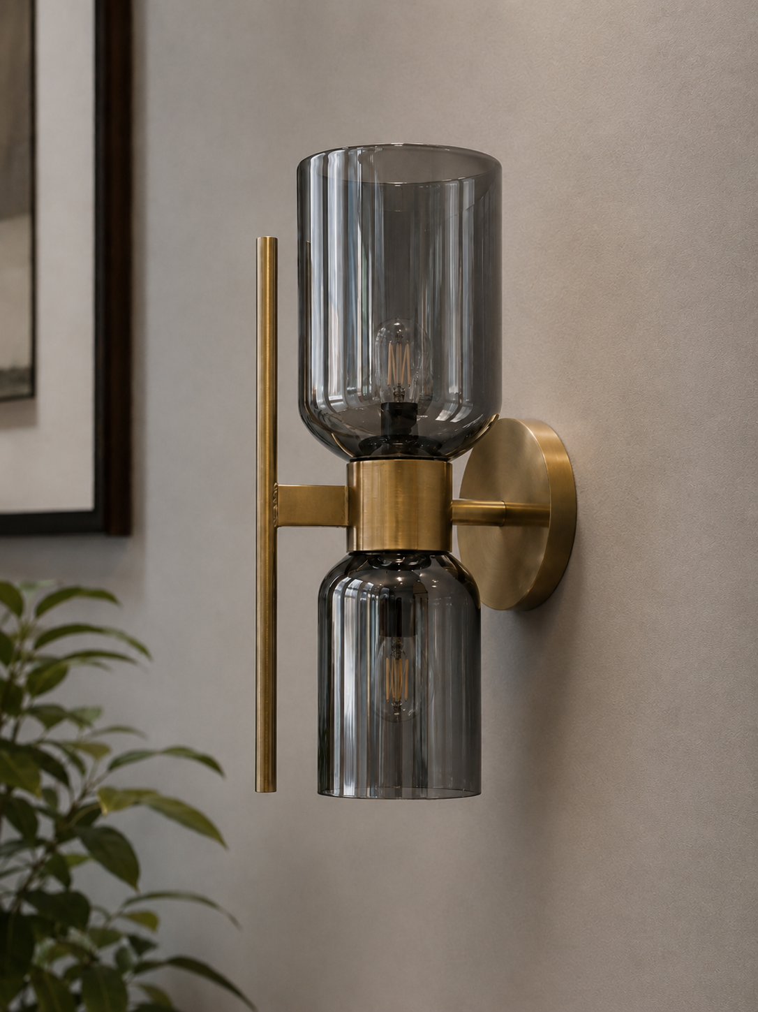 Smoked Glass Hourglass Sconce - Gold / 7 x 5 x 13 Inches / MS, Glass - Lighting