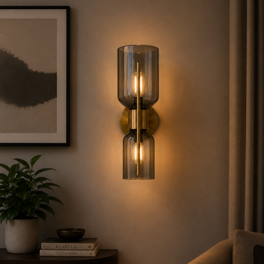Smoked Glass Hourglass Sconce - Gold / 7 x 5 x 13 Inches / MS, Glass - Lighting