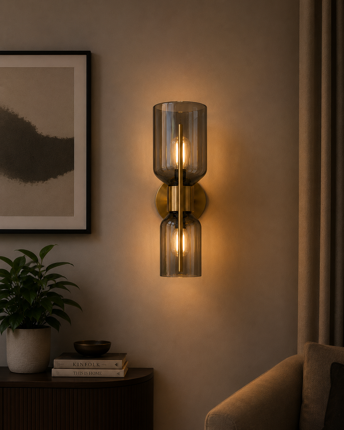 Smoked Glass Hourglass Sconce - Gold / 7 x 5 x 13 Inches / MS, Glass - Lighting