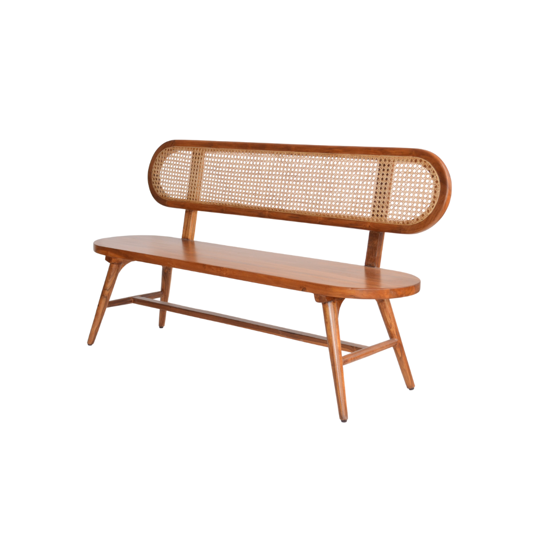 Solace cane Bench - Teak / Teakwood, cane / L: 60’’ W: 21’’ H: 34’’; Seat Height: 18’’ - Furniture