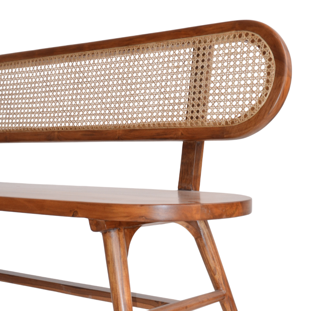 Solace cane Bench - Teak / Teakwood, cane / L: 60’’ W: 21’’ H: 34’’; Seat Height: 18’’ - Furniture