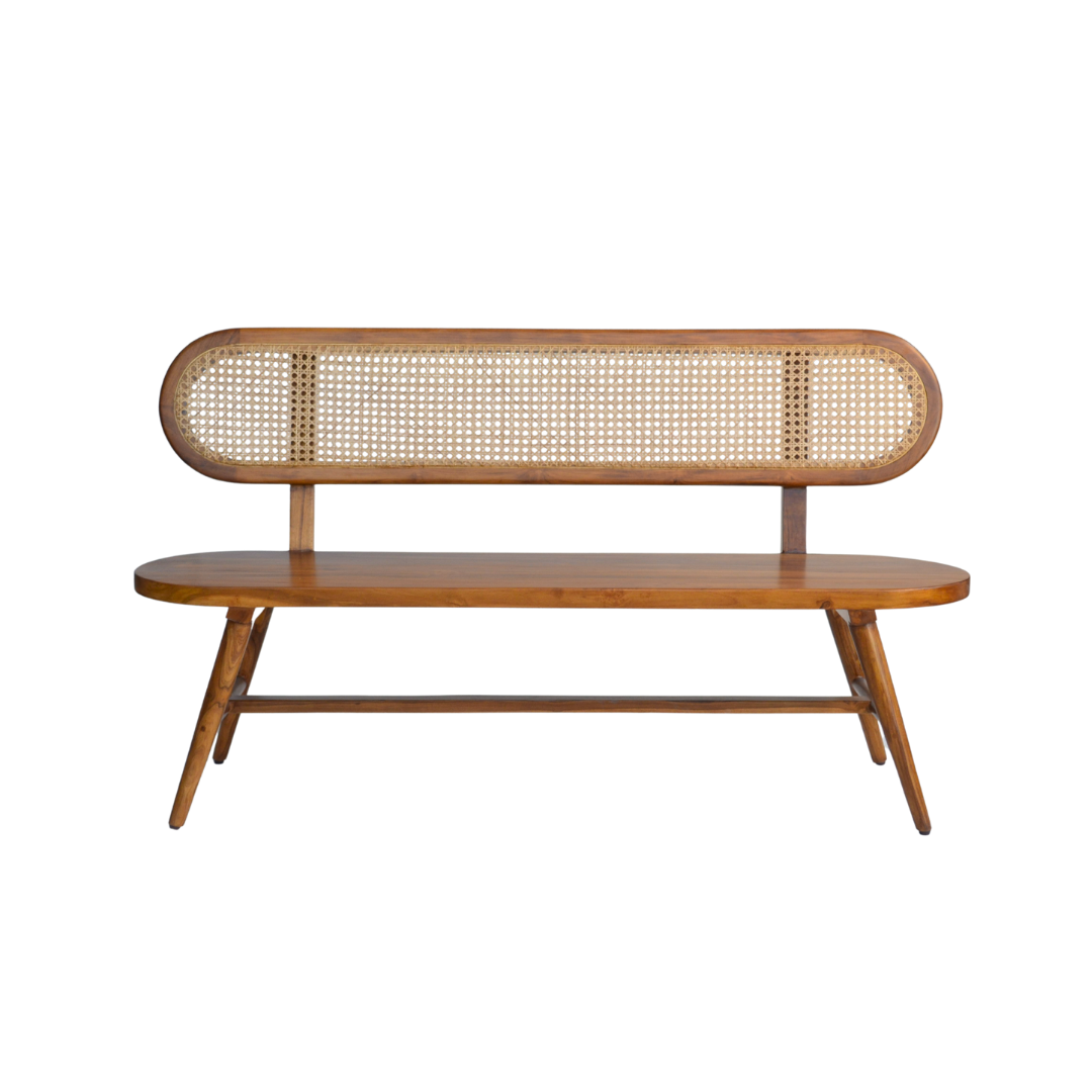 Solace cane Bench - Teak / Teakwood, cane / L: 60’’ W: 21’’ H: 34’’; Seat Height: 18’’ - Furniture