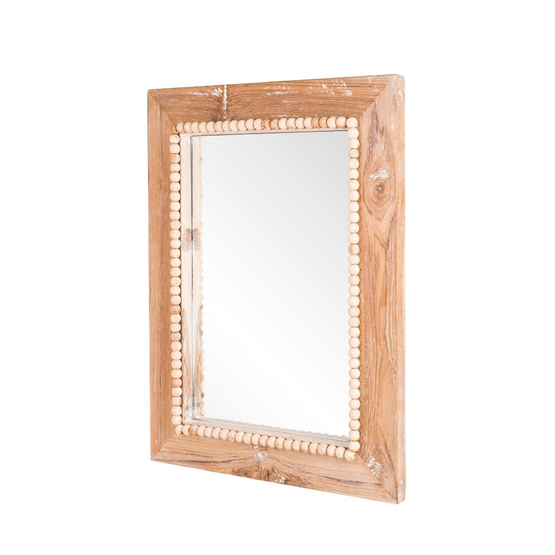 Solid Wood Earthy Rectangle Wall Mirror - Neutral / Teak wood and mirror / L: 18’’ W: 1’’ H: 24’’ - Decor