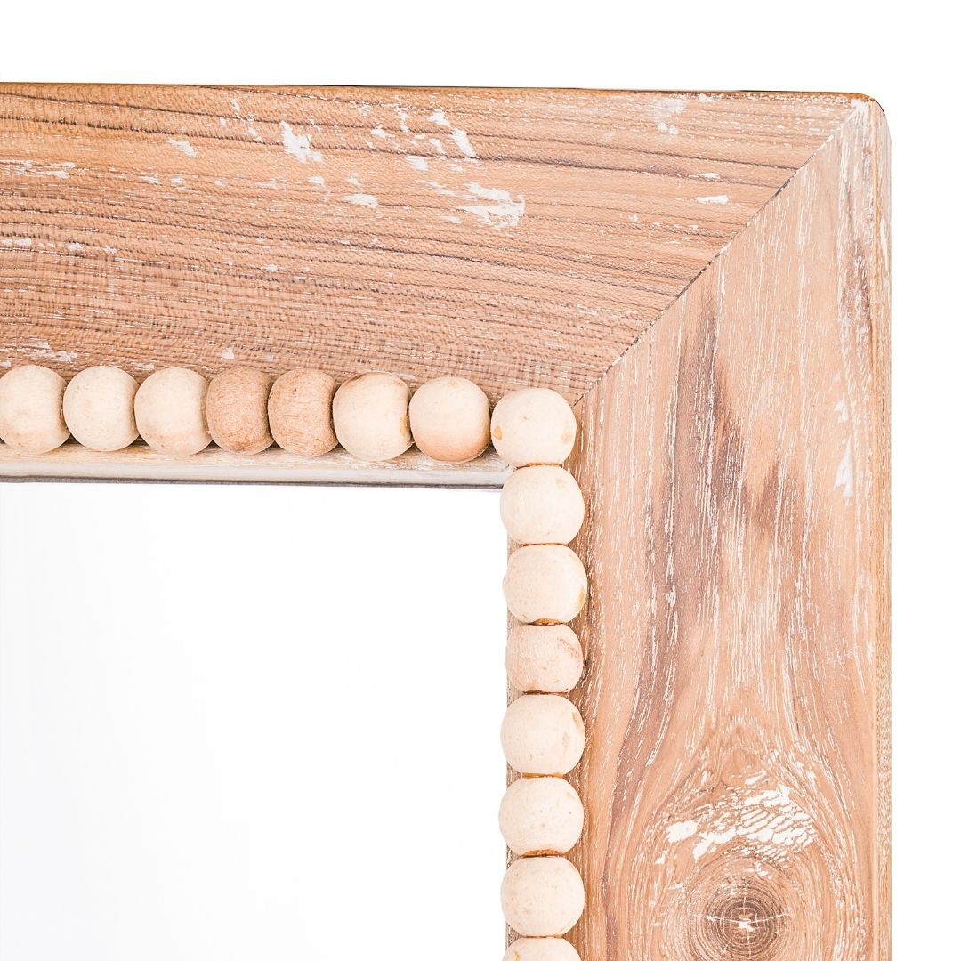 Solid Wood Earthy Rectangle Wall Mirror - Neutral / Teak wood and mirror / L: 18’’ W: 1’’ H: 24’’ - Decor