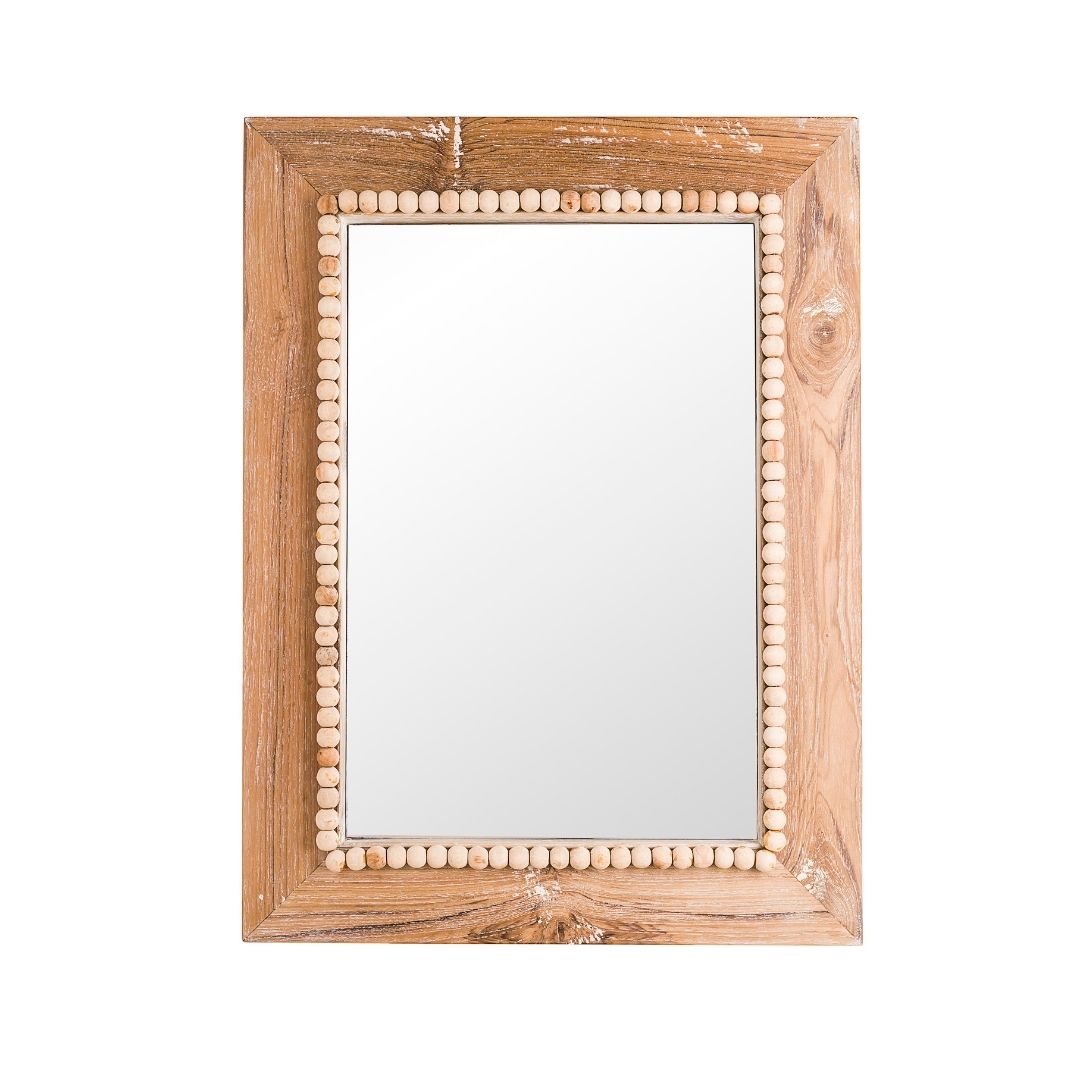 Solid Wood Earthy Rectangle Wall Mirror - Neutral / Teak wood and mirror / L: 18’’ W: 1’’ H: 24’’ - Decor