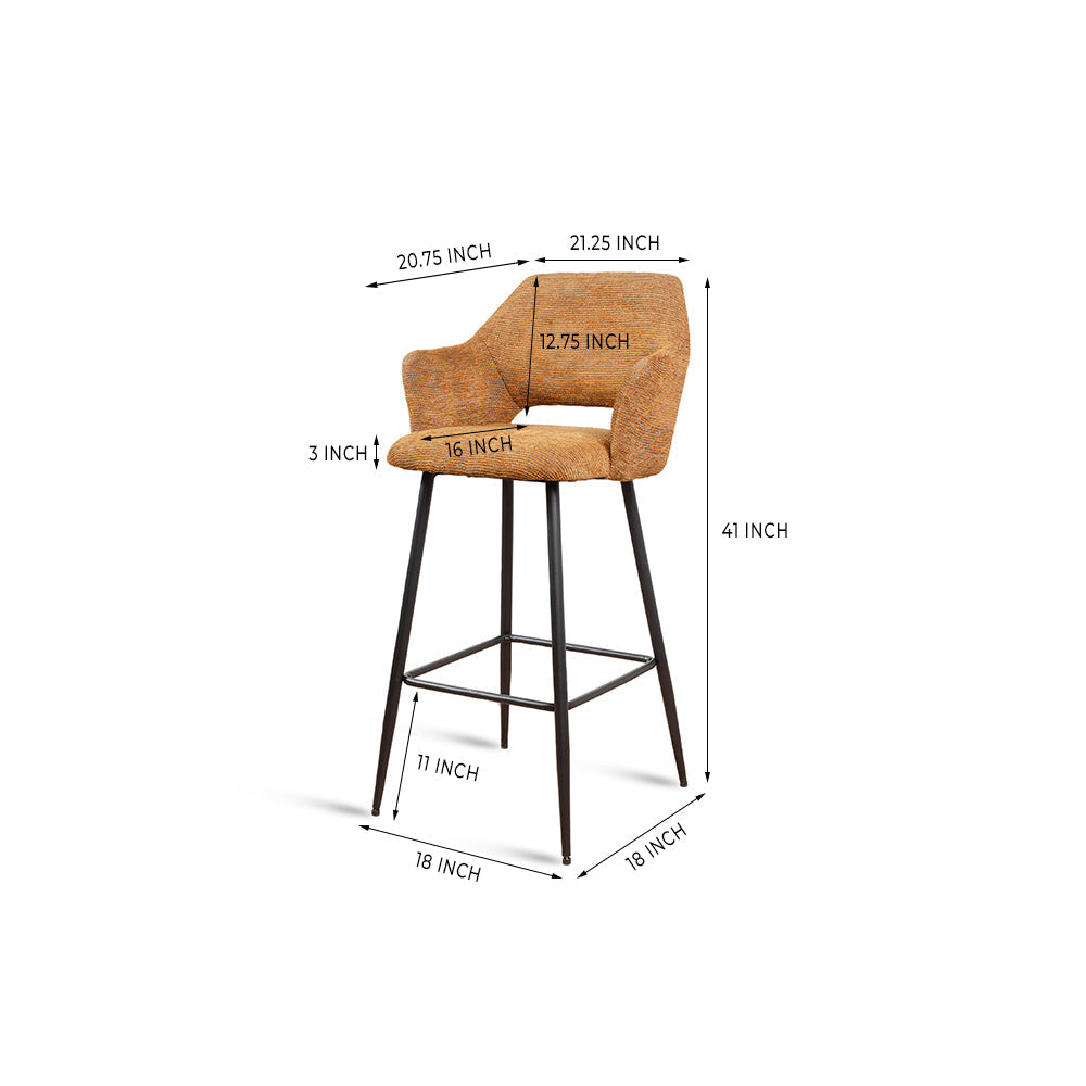 Sora Bar Chair - Mild Steel and Upholstery / L:- 53 x W:- 54 x H:- 104 In Cms - Indoor Furniture