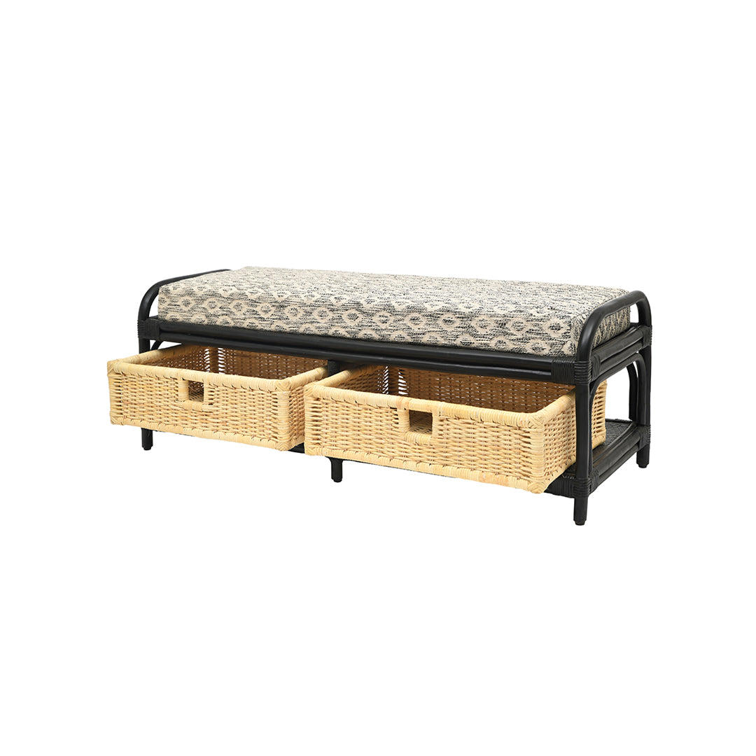 Spink Bamboo Storage Bench - Black / Bamboo / L: 50’’ W: 18’’ H: 19’’; Seat Height: 18’’; L: 23’’ B: 16’’ H: 8’’