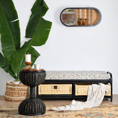 Spink Bamboo Storage Bench - Black / Bamboo / L: 50’’ W: 18’’ H: 19’’; Seat Height: 18’’; L: 23’’ B: 16’’ H: 8’’