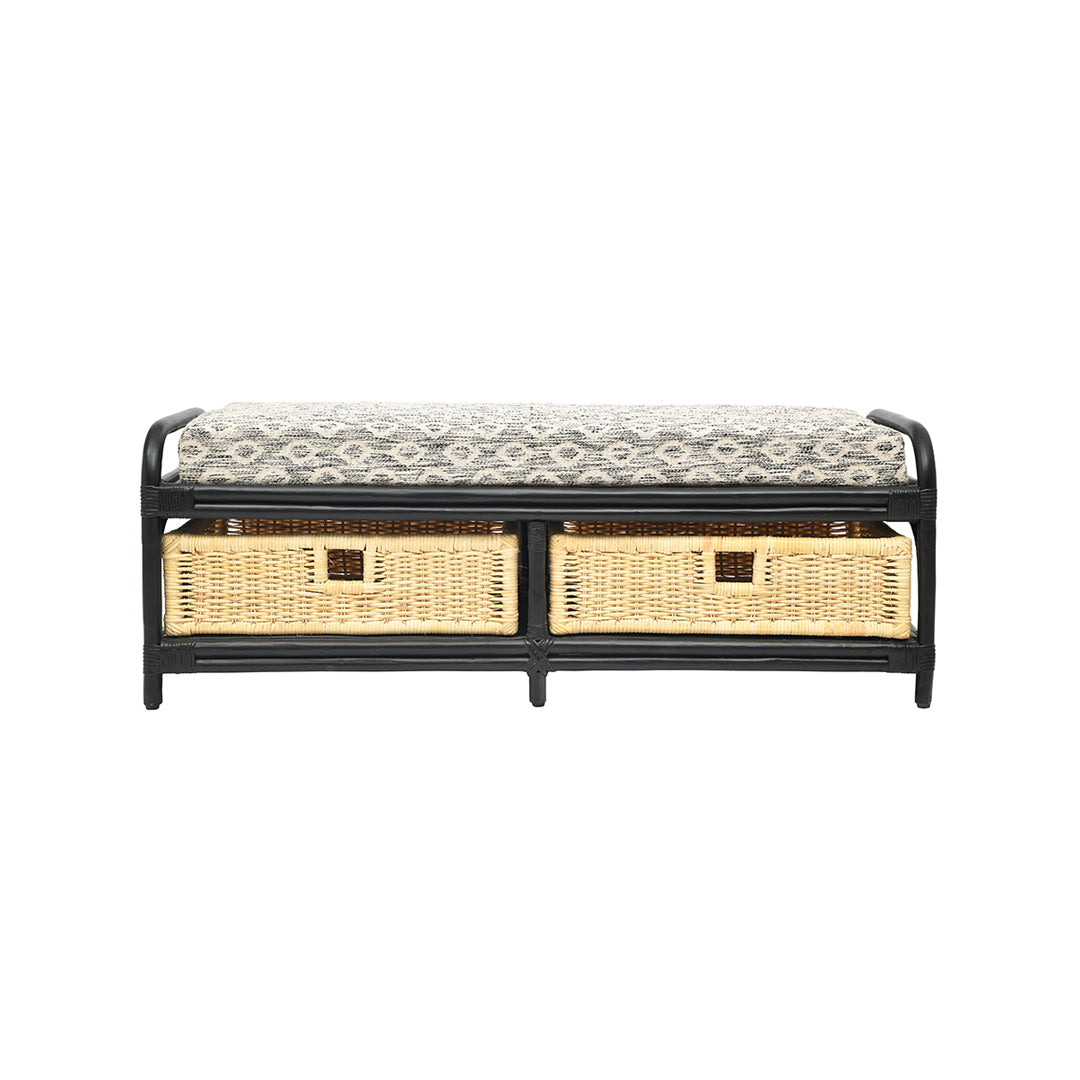 Spink Bamboo Storage Bench - Black / Bamboo / L: 50’’ W: 18’’ H: 19’’; Seat Height: 18’’; L: 23’’ B: 16’’ H: 8’’