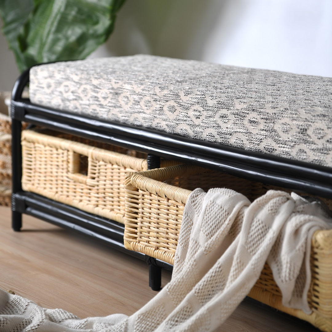 Spink Bamboo Storage Bench - Black / Bamboo / L: 50’’ W: 18’’ H: 19’’; Seat Height: 18’’; L: 23’’ B: 16’’ H: 8’’