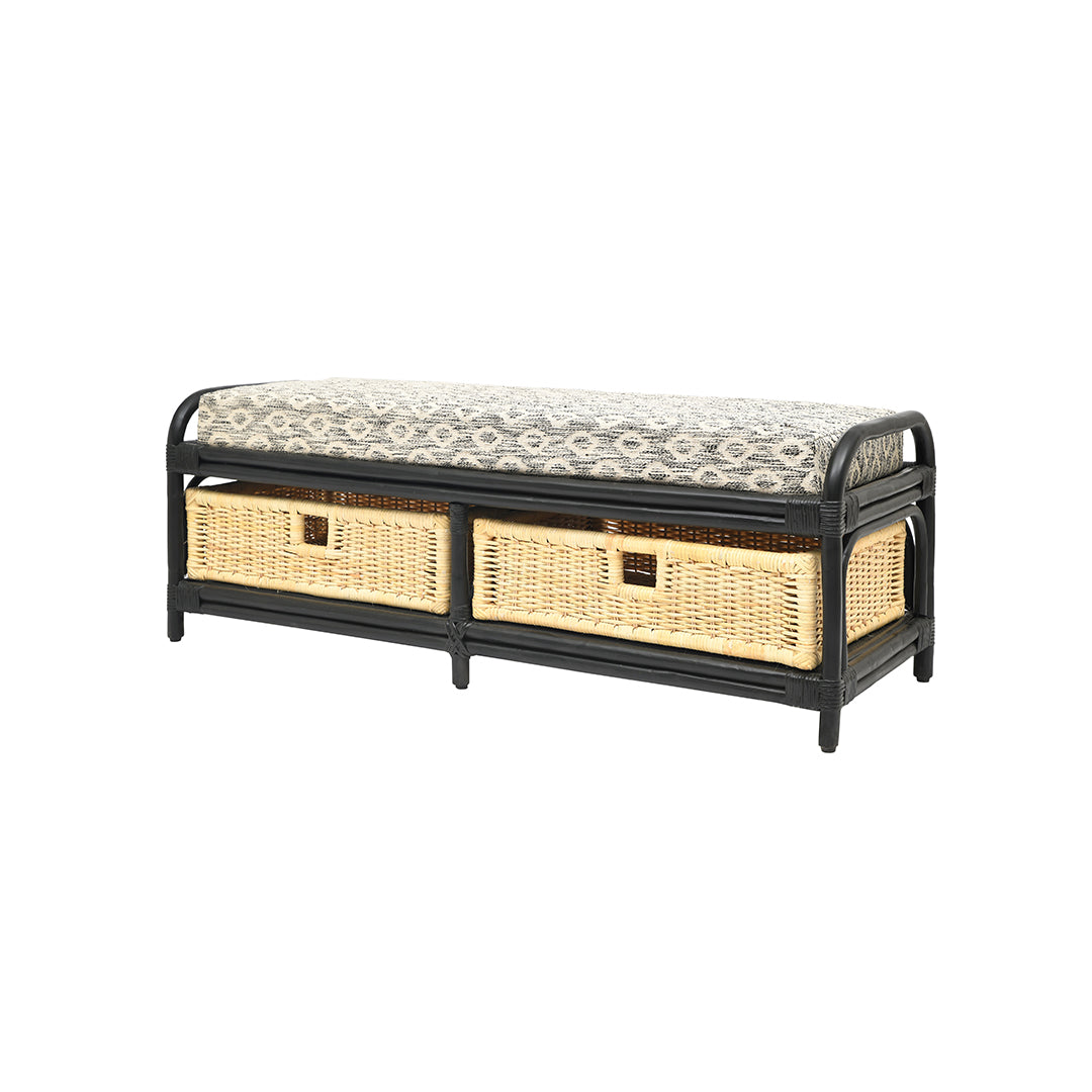 Spink Bamboo Storage Bench - Black / Bamboo / L: 50’’ W: 18’’ H: 19’’; Seat Height: 18’’; L: 23’’ B: 16’’ H: 8’’
