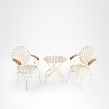 Spring Garden Set - Chair- W: 23’’ D: 16’’ SH:17 ’ TH: 34’’ Table- Dia: 23’’ H: 22’’ / Matte Cream / Mild Steel
