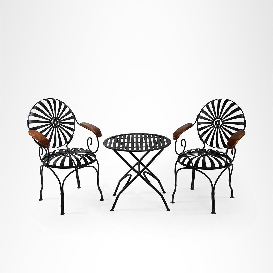 Spring Garden Set - Chair- W: 23’’ D: 16’’ SH:17 ’ TH: 34’’ Table- Dia: 23’’ H: 22’’ / Matte Black / Mild Steel