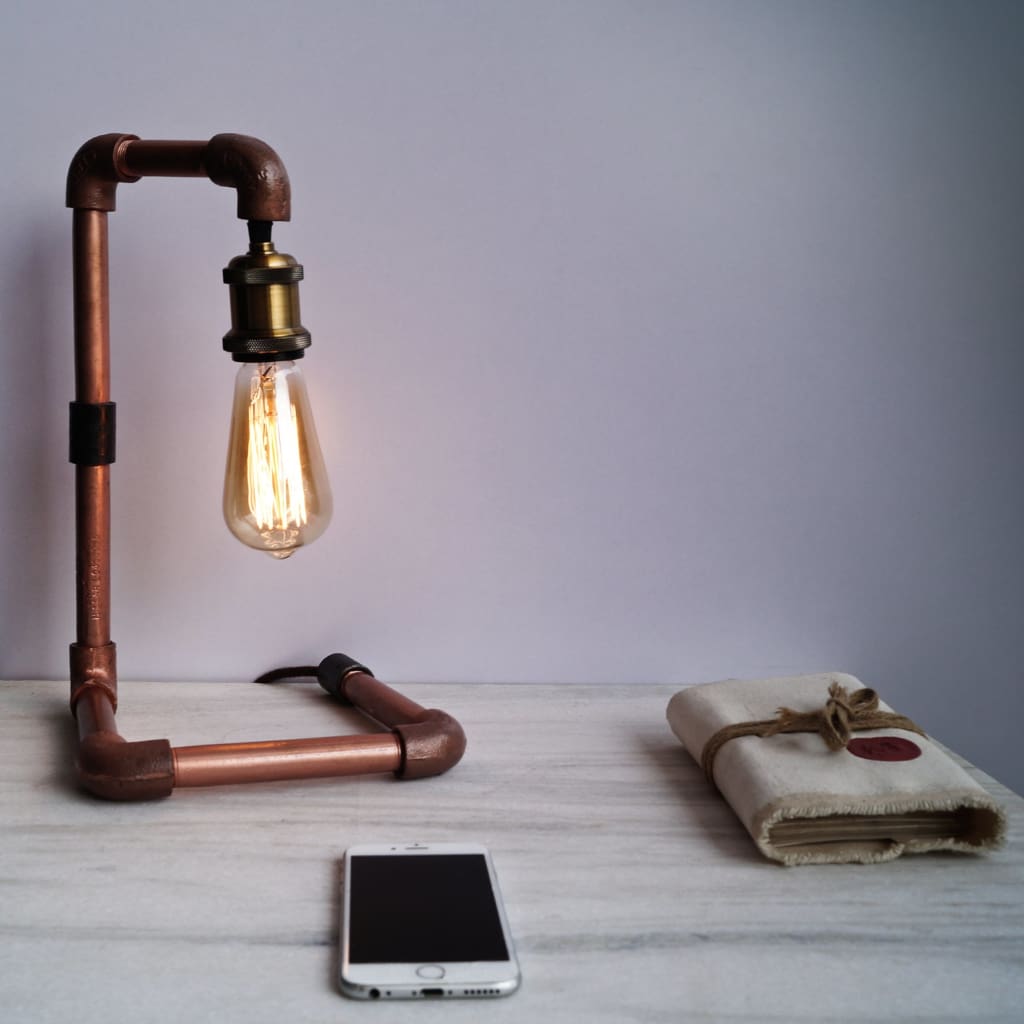Steampunk Style Industrial Bend Copper Desk CU 29 Pipe Lamp