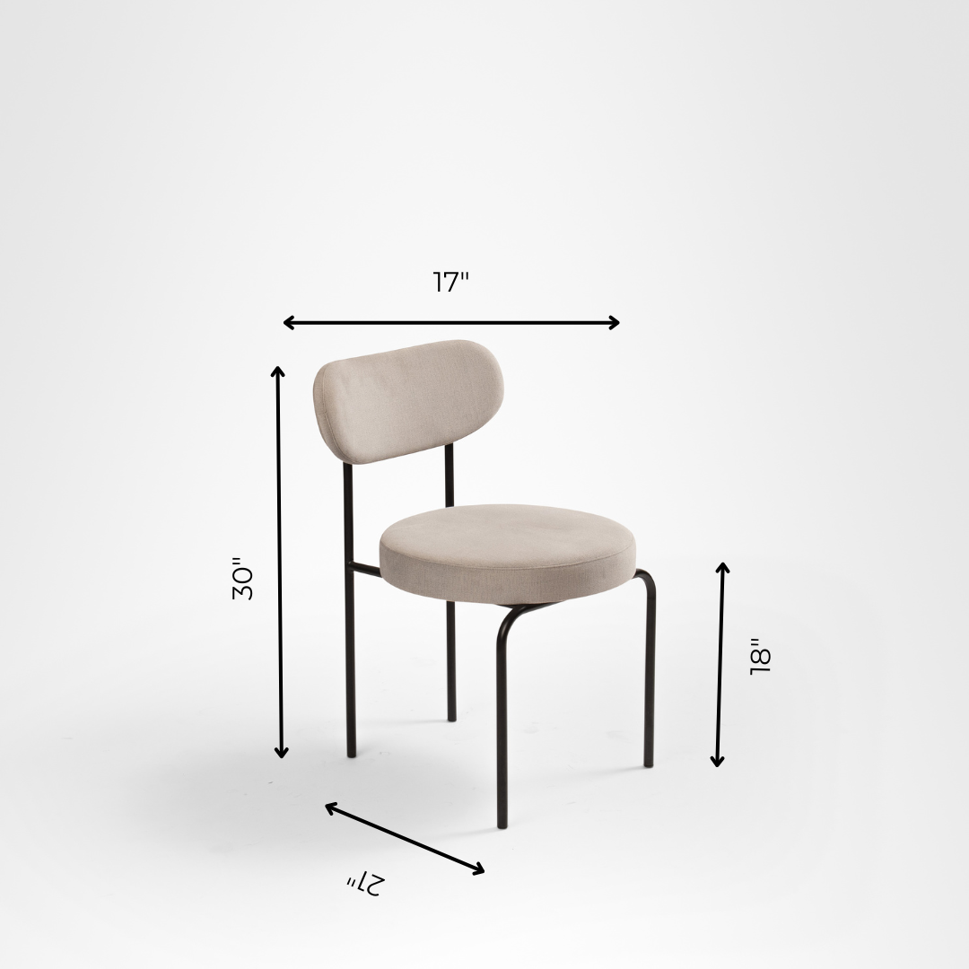 Stella Dining Chair Set of 2 - W: 17’’ D: 21’’ H: 30’’ SH: 18’’ / Black and Grey / Metal and Upholstered Fabric