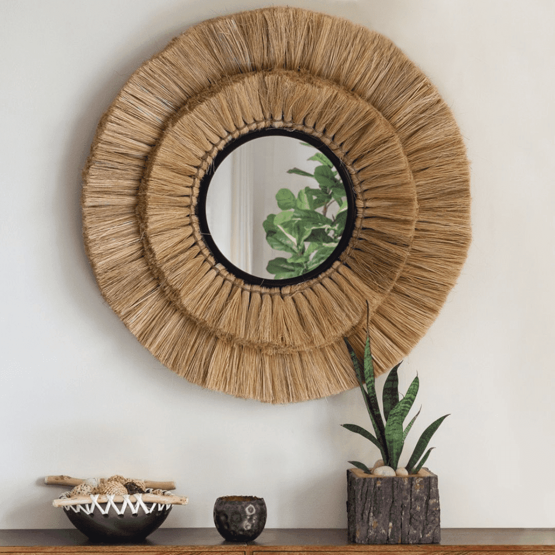 Sunburst Moonjh Grass Mirror - Natural / Moonjh grass, mirror and plywood / D: 30’’ W: 1’’ - Decor
