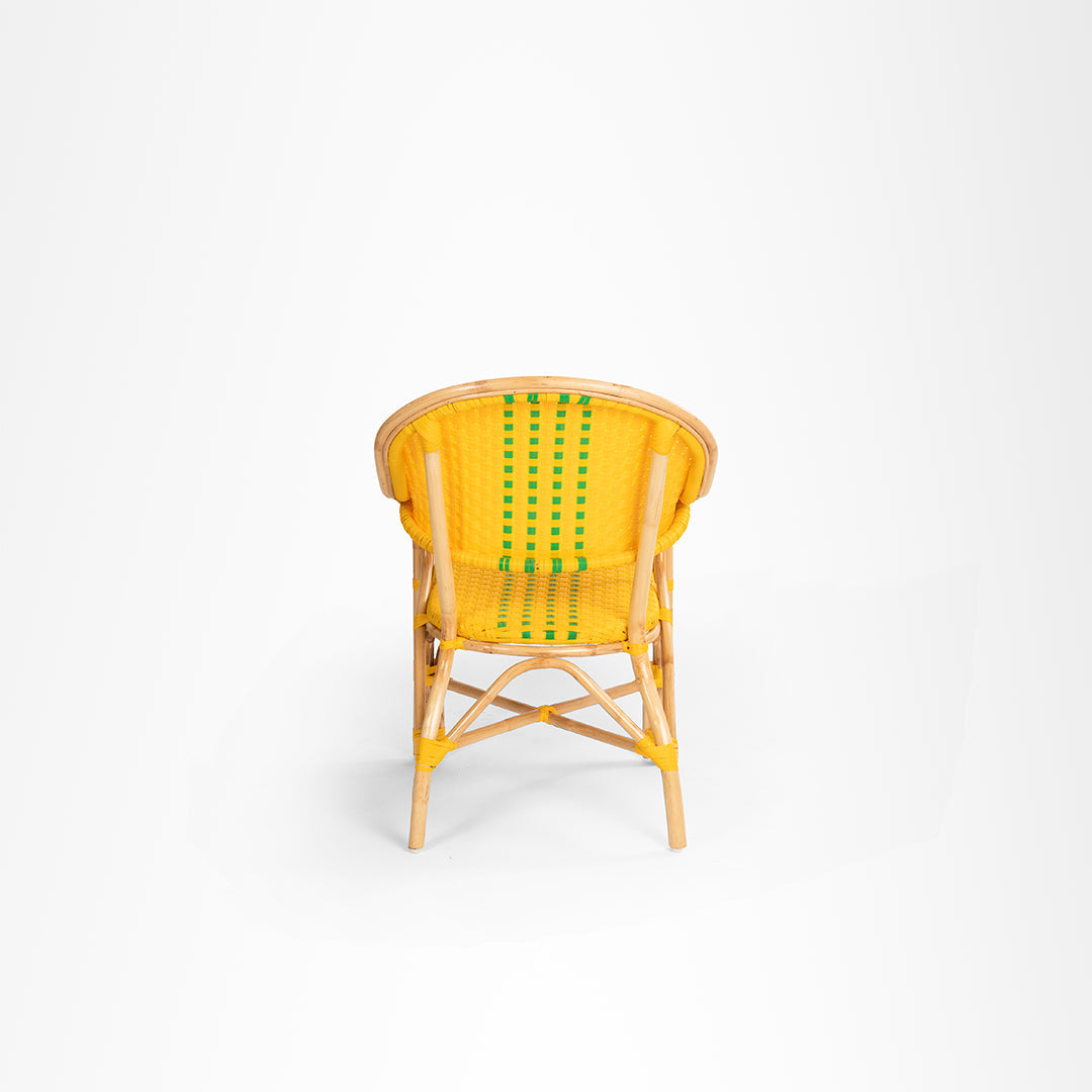 T Popsicle Cane Chair With Armrest - W: 24’’ D: 20’’ H: 35’’ SH: 18’’ / Yellow and Dark Green / Cane Frame and PVC