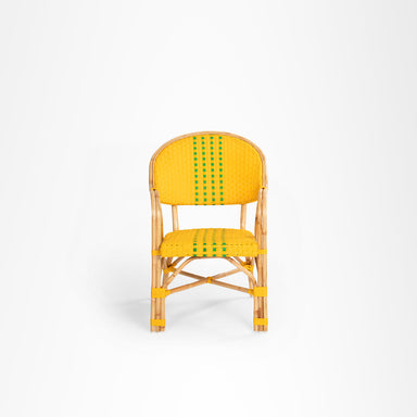 T Popsicle Cane Chair With Armrest - W: 24’’ D: 20’’ H: 35’’ SH: 18’’ / Yellow and Dark Green / Cane Frame and PVC