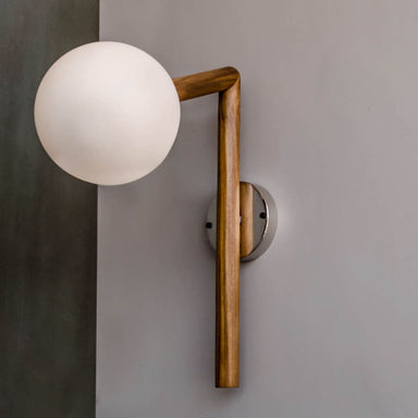 Teak Wood Wall Sconce Frosted Glass Fixture