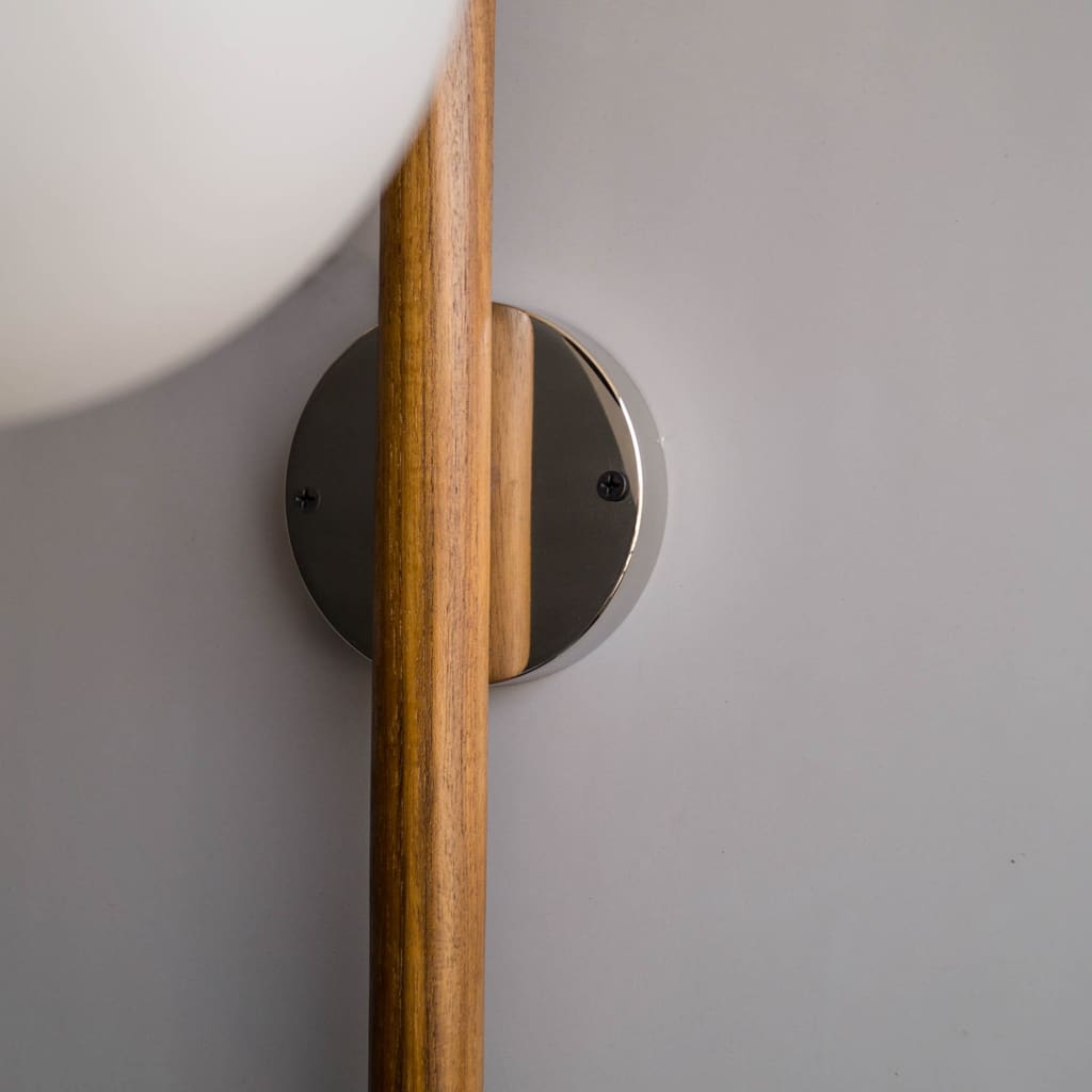 Teak Wood Wall Sconce Frosted Glass Fixture
