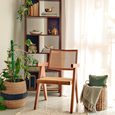 The Chandigarh Chair - W: 21’’ D: 20’’ H: 32’’ SH: 16.5’’ / Natural / Acacia Wood and Natural Cane Weaving - Indoor